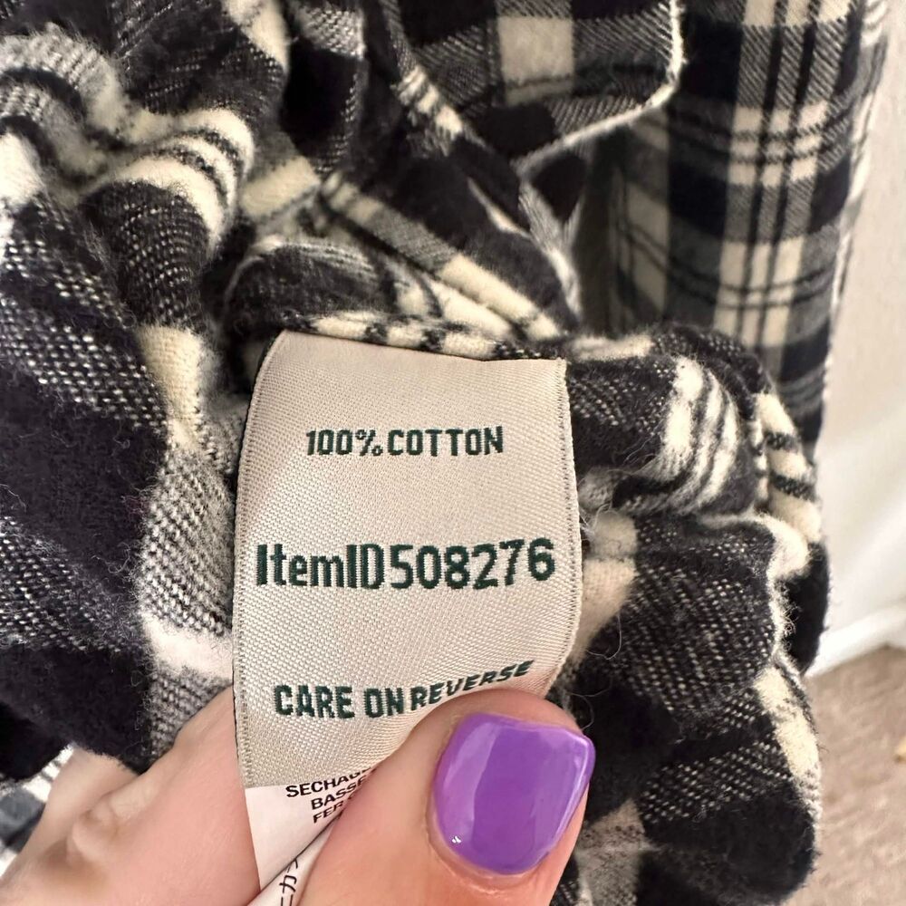 LL Bean Flannel Shirt XL Black White Plaid Cotton Button Down Long Sleeve Cabin - Picture 5 of 7